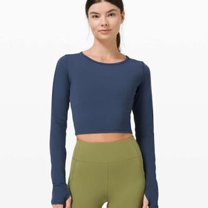 LULULEMON Wunder Train Cropped Long Sleeve Iron Blue